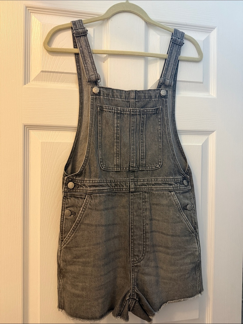 Madewell Washed Gray Denim Short Overalls